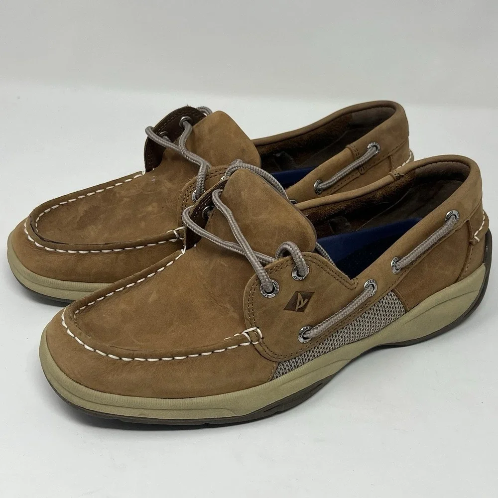 Sperry Top-Sider Men's‎ Sahara Boat Shoes Size 8M- Brown Leather 2 Eyelids